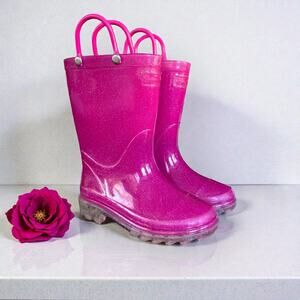 Western Chief Kids Lighted Rain Boots, Size 7/8, Hot Pink Gold Glitter